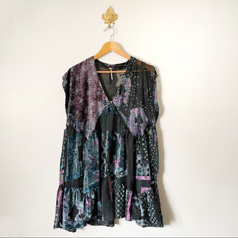 Free People Mended Scarves Velvet Mini Dress Purple XS NWOT View 2